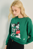 Buzo verde oscuro cuello redondo con estampado de Mickey