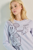 Buzo lila claro con cuello redondo y diseño de Mickey