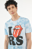 Camiseta azul clara tie dye con diseño de The Rolling Stones