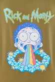 Camiseta cuello redondo verde oscura con estampado de Rick & Morty