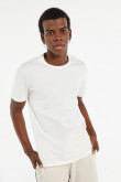 Camiseta en algodón crema con manga corta y cuello redondo