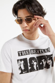 Camiseta blanca manga corta con estampado negro de The Beatles