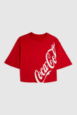 Camiseta crop top roja oversize con estampado de Coca-Cola