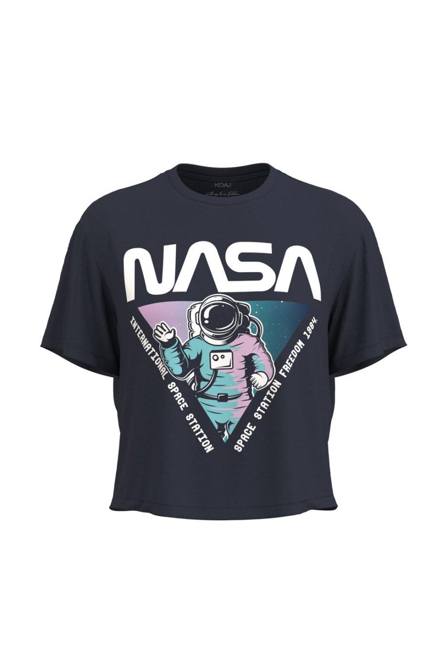 Camiseta crop top unicolor con diseño de NASA en frente