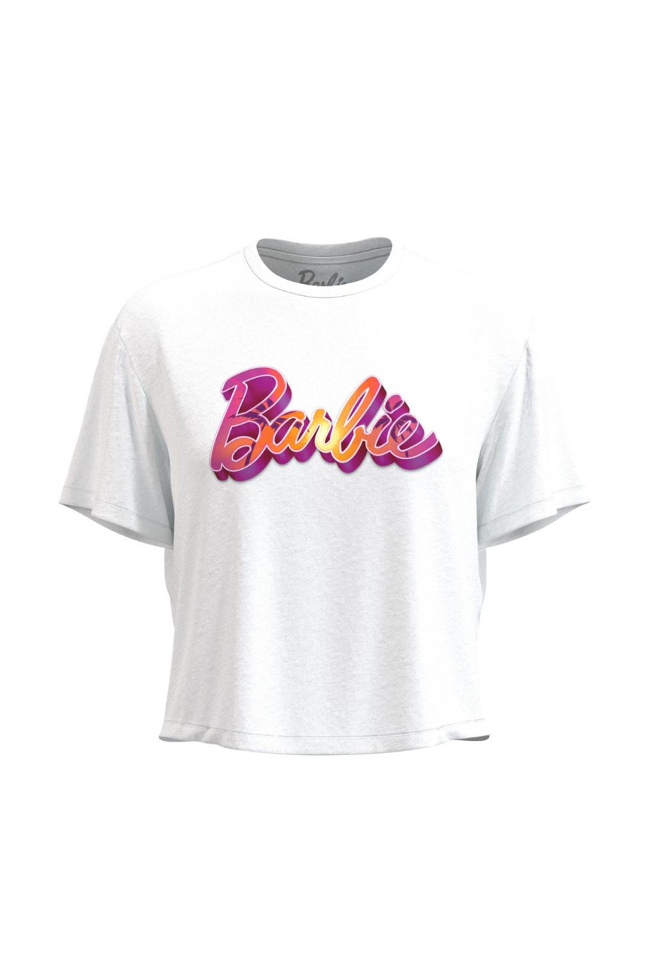 Camiseta unicolor crop top con estampado de Barbie