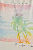 Camiseta crema clara con diseño de playa y manga corta