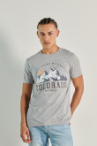 Camiseta manga corta unicolor con diseño college delantero