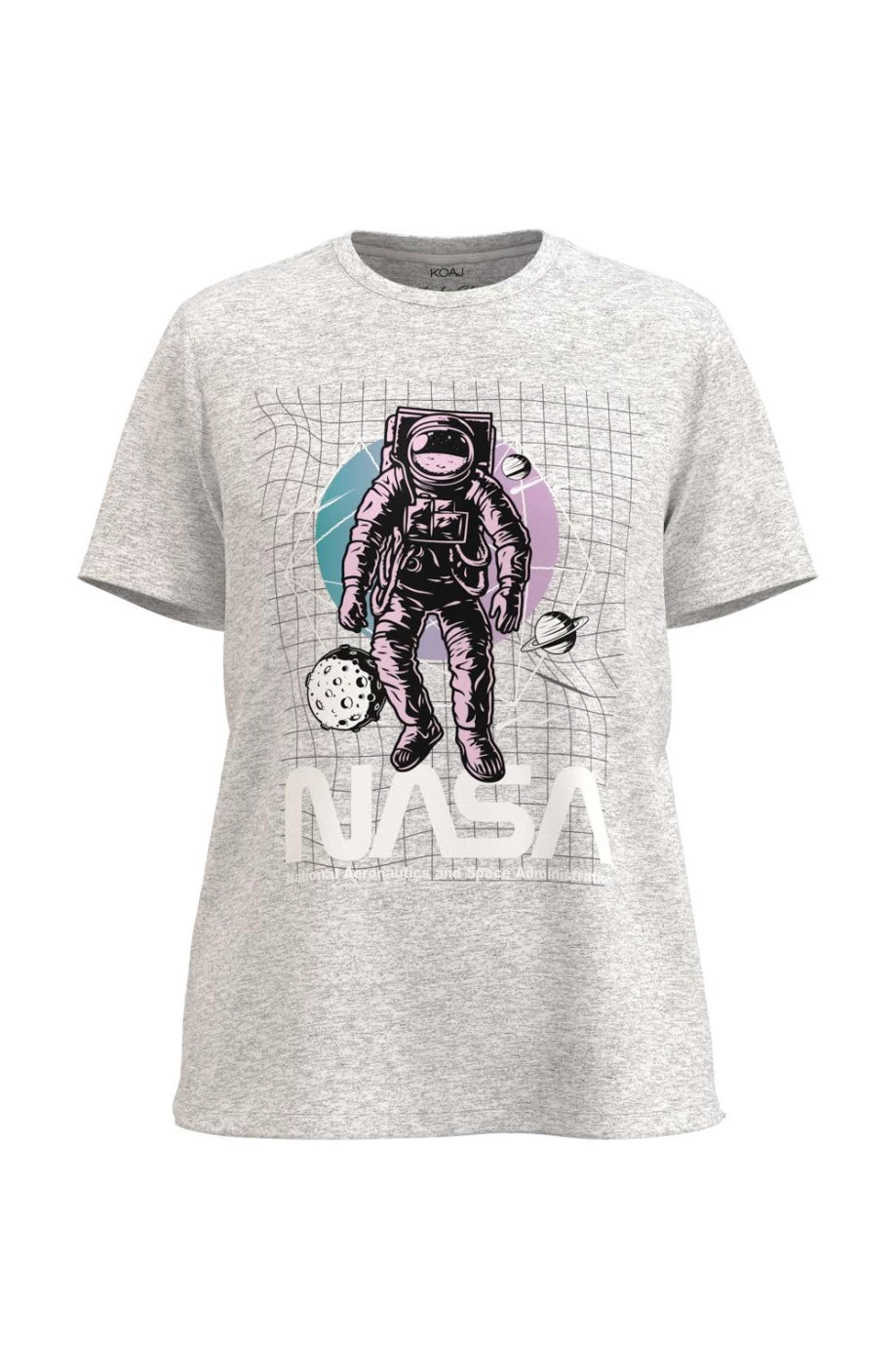 Camiseta unicolor con estampado de NASA y cuello redondo