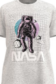 Camiseta unicolor con estampado de NASA y cuello redondo