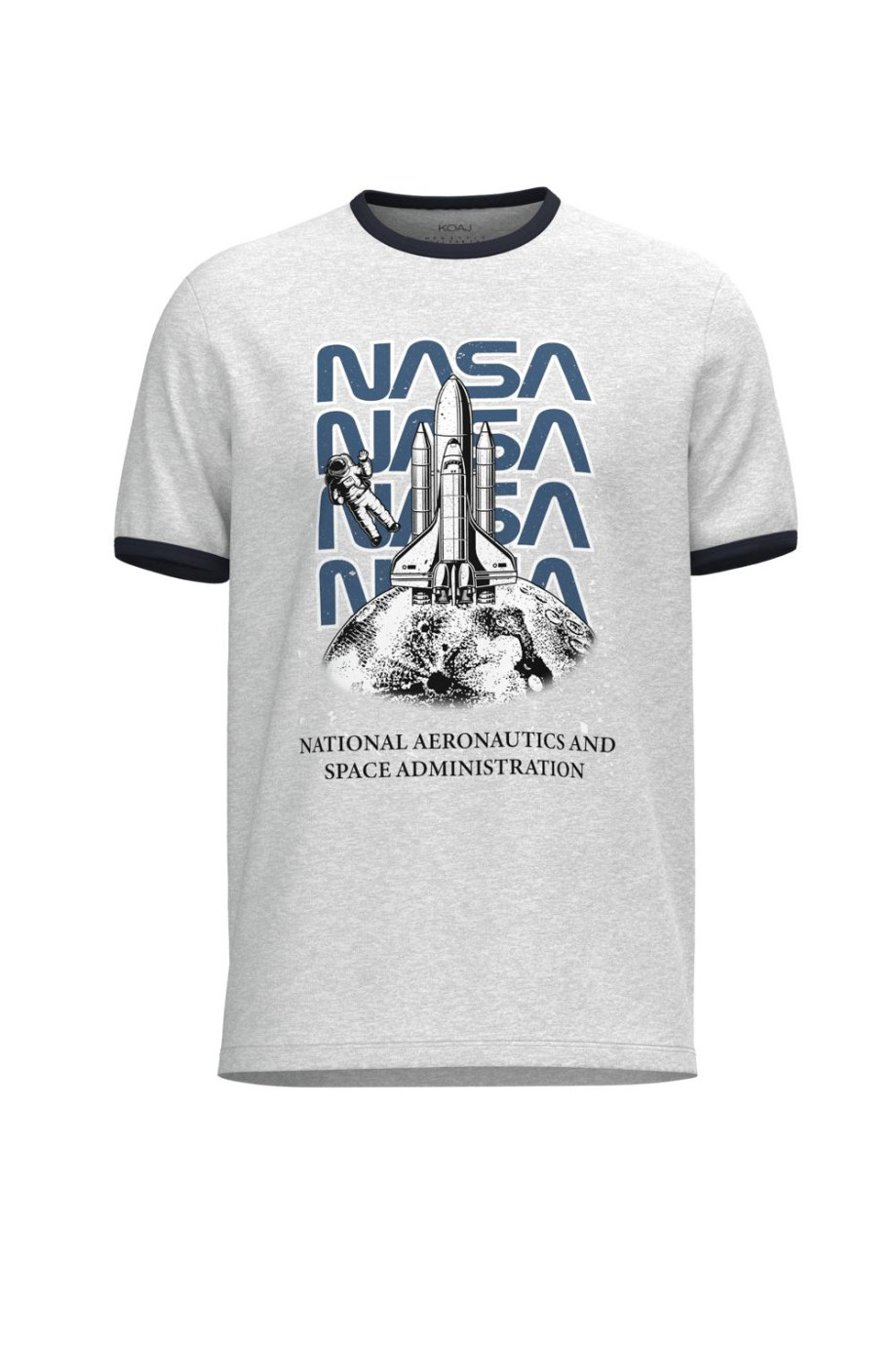 Camiseta unicolor con contrastes, arte de NASA y manga corta