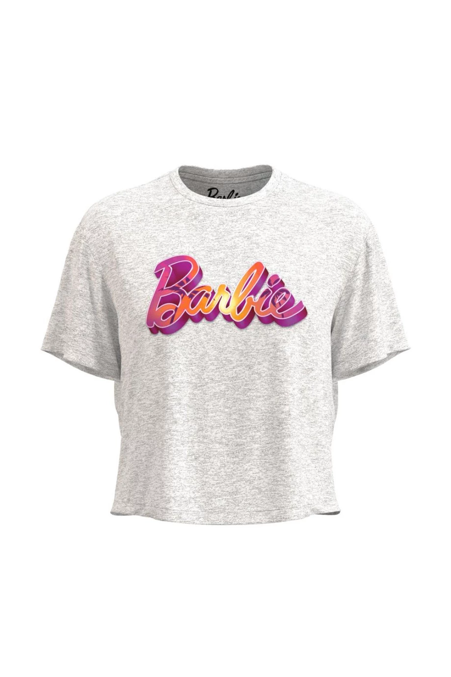 Camiseta unicolor crop top con estampado de Barbie