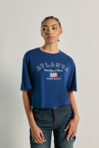 Camiseta crop top oversize azul con texto college de Atlanta