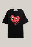 Camiseta manga corta oversize negra y artes de Keith Haring