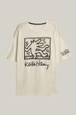 Camiseta oversize crema clara con diseños de Keith Haring