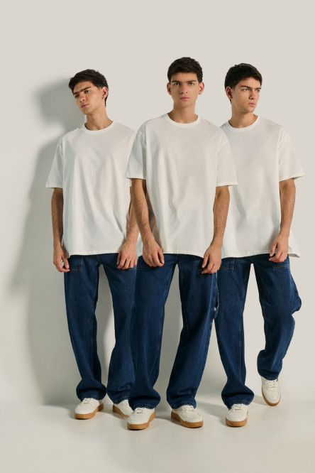 Pack de camisetas X3 cremas oversize manga corta en algodón
