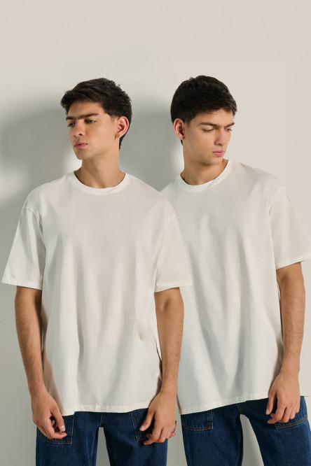 Pack X2 de camisetas oversize cremas con cuello redondo