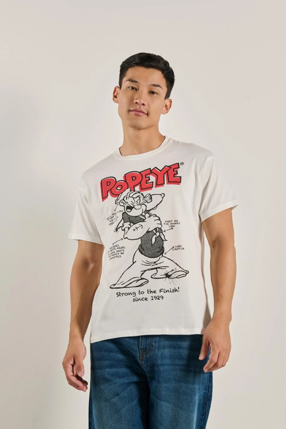 Camiseta manga corta crema clara con arte de Popeye