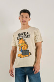 Camiseta kaki clara manga corta con diseño de Garfield