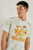 Camiseta crema tie dye con manga corta y arte de Garfield