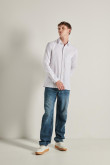 Camisa en algodón unicolor con manga larga y cuello sport
