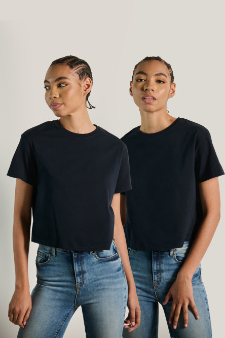 Pack de camisetas X2 crop top azules con cuello redondo