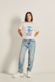 Camiseta crop top unicolor en algodón con diseño de Stitch