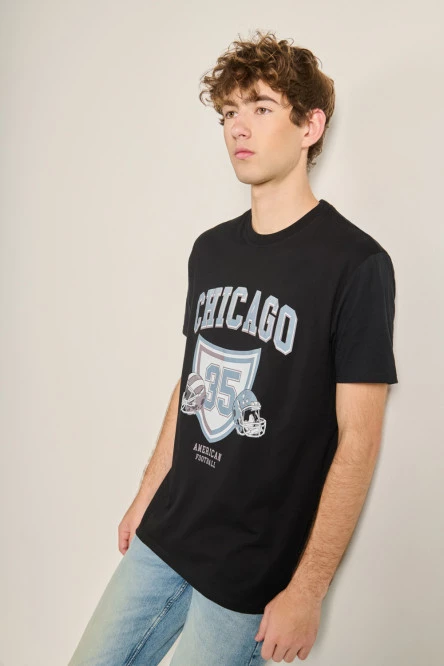 Camiseta oversize unicolor con diseño college de Chicago