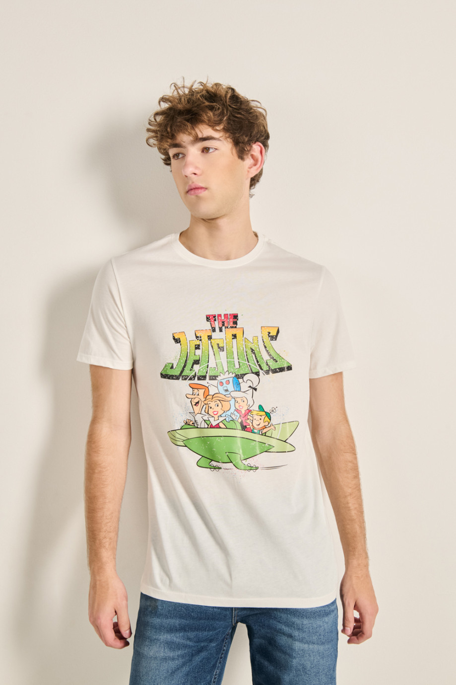 Camiseta unicolor cuello redondo y arte de Los Supersónicos