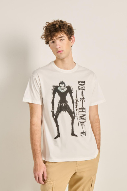 Camiseta manga corta crema con arte de Death Note