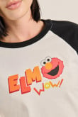 Camiseta manga ranglan corta crema clara con diseño de Elmo