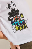 Camiseta crop top crema clara con diseño de Félix el Gato