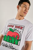 Camiseta blanca oversize manga corta y arte de Keith Haring