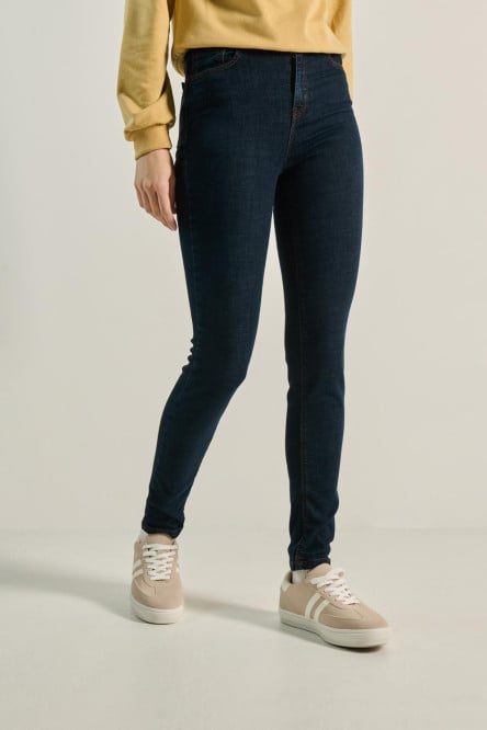 Jean jegging ajustado azul intenso con tiro súper alto