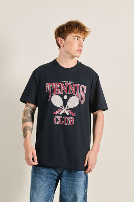 Camiseta unicolor oversize con diseño college de tenis