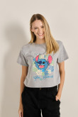 Camiseta unicolor con manga corta y diseño de Lilo & Stitch