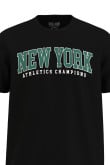 Camiseta unicolor con arte college New York y cuello redondo