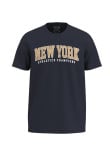 Camiseta unicolor con arte college New York y cuello redondo