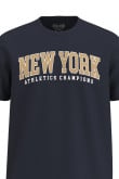 Camiseta unicolor con arte college New York y cuello redondo