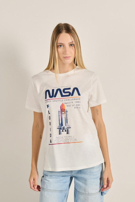 Camiseta unicolor con cuello redondo y diseño de NASA