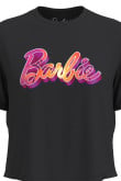 Camiseta unicolor crop top con estampado de Barbie