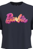 Camiseta unicolor crop top con estampado de Barbie