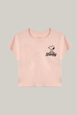 Camiseta manga corta rosada clara con diseño de Snoopy