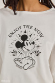 Camiseta crema clara con diseño de Mickey y manga larga