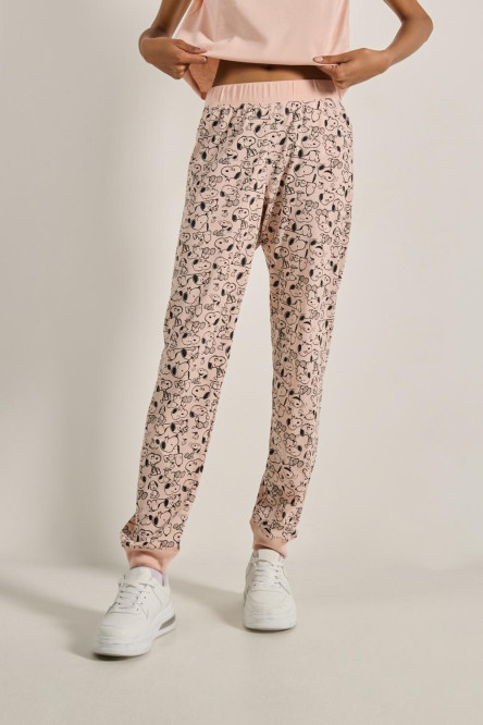 Pantalón jogger rosado claro con estampados de Snoopy