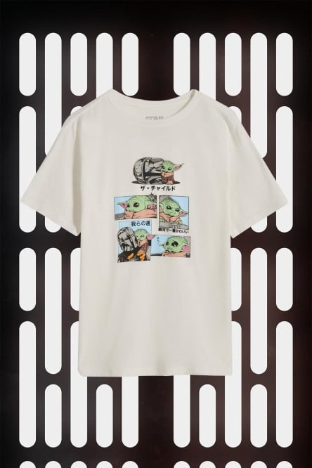 Camiseta crema clara manga corta con diseño de Star Wars