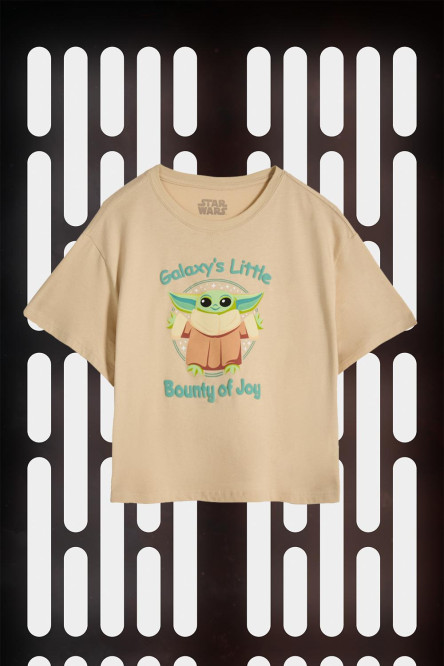 Camiseta kaki clara crop top con diseño de Star Wars