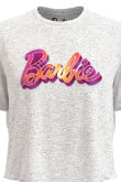 Camiseta unicolor crop top con estampado de Barbie