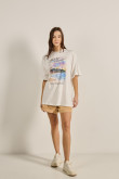 Camiseta oversize unicolor con cuello redondo y paisaje