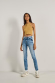 Jean jegging tiro alto azul ajustado con desgastes sutiles