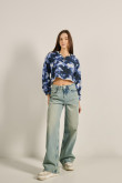 Buzo unicolor tie dye crop top estampado con capota